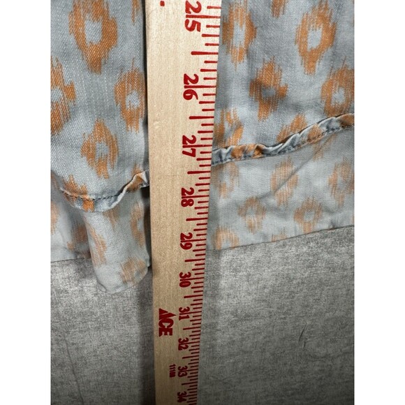 SIGNATURE STUDIO Womens Large Button Down Shirt Blue Orange Pattern Chambray - Picture 5 of 8